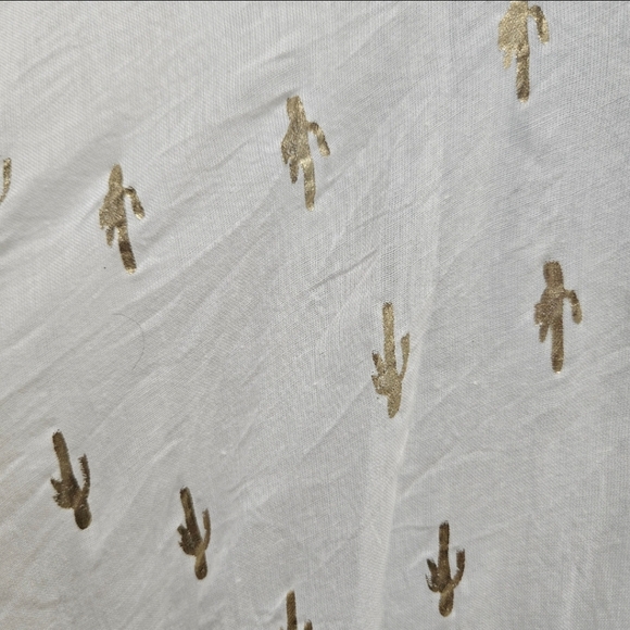 Z&L Gold Foil Cactus Print Tassel Boho Cover Up Poncho Medium Cream 100% Cotton - Picture 6 of 16